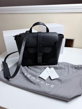 Senreve Midi Black Mixed Media Backpack Tote Bag